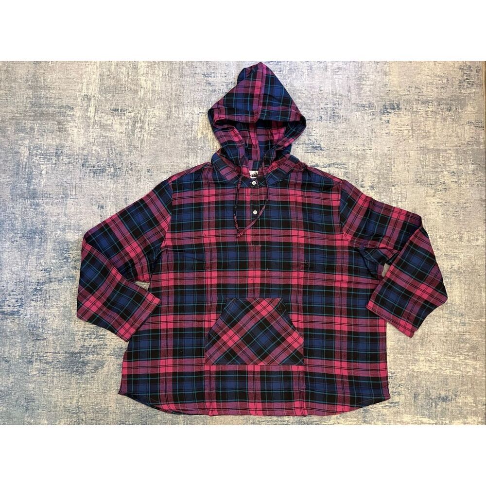 Metropolitan Purple Pink Blue Plaid Lightweight Hooded Flannel Shirt Women's 3X